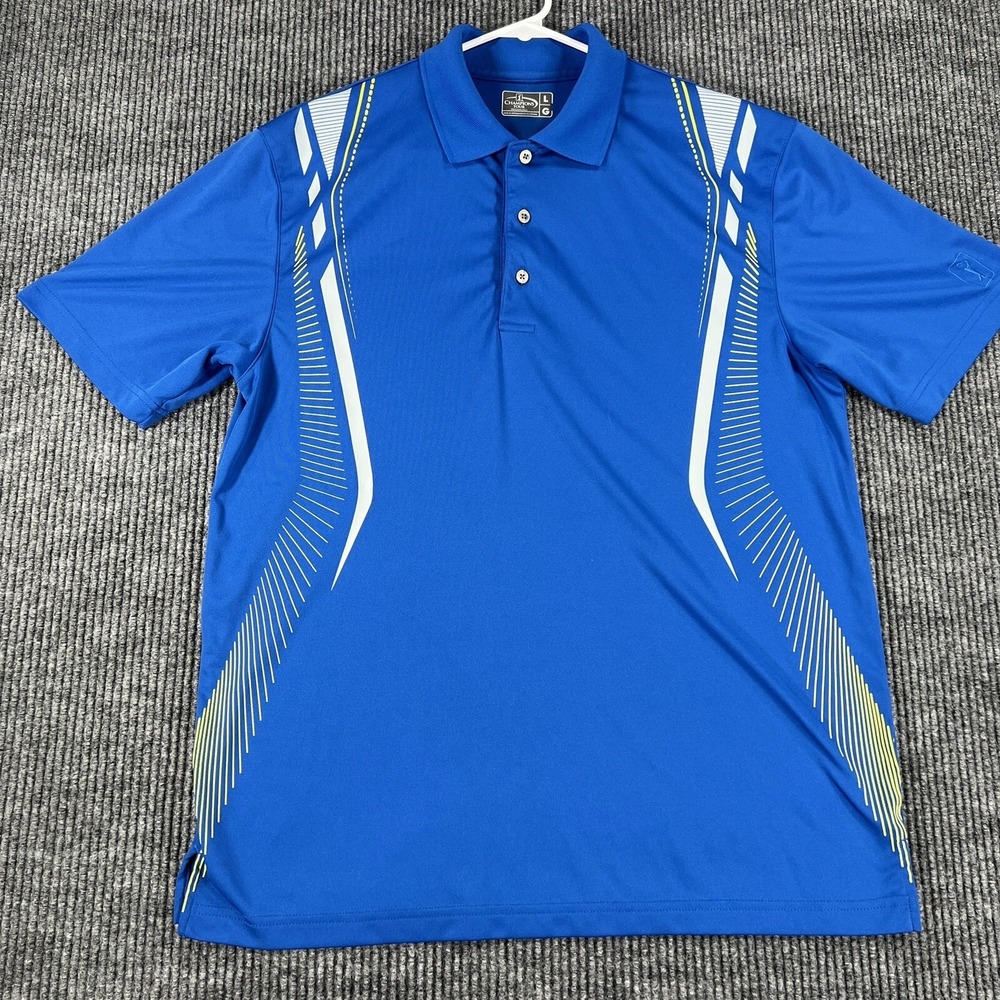 PGA Polo Shirt Champions Tour Mens Size Large Blue Short Sleeve Golf Lightweight